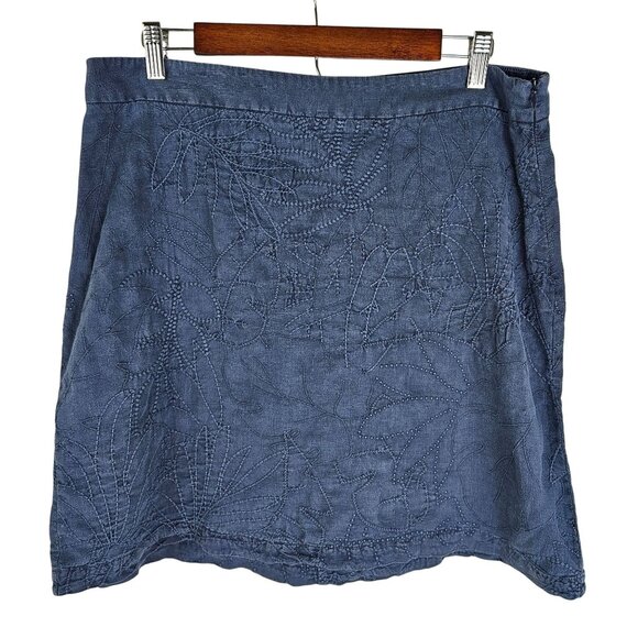 Tommy Bahama Skirt Size 12 Embroidered100% Linen  Navy Blue A-Line - Picture 1 of 7